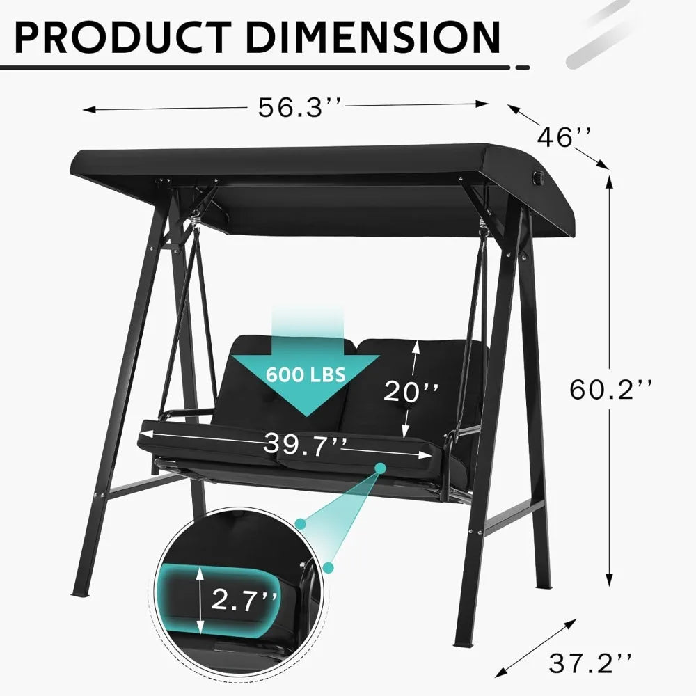 2 Seat Outdoor Patio Swing Chair Adjustable Canopy