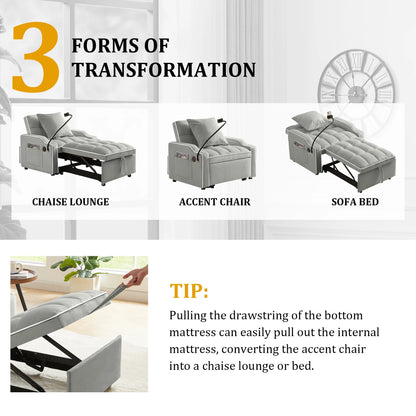 34" 3-In-1 Convertible Sleeper with USB & Type-C Charging Ports