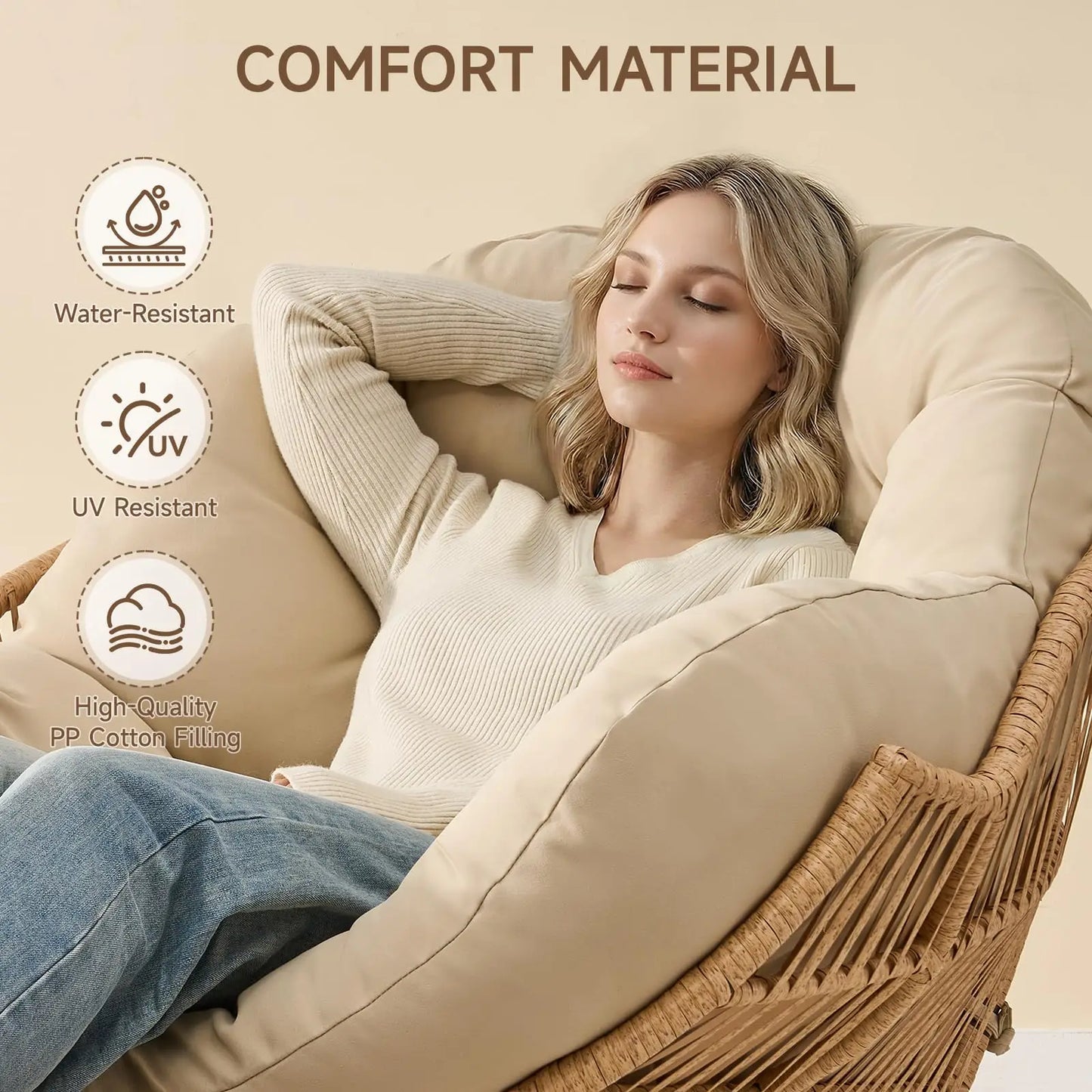 Oversized Wicker Rattan Egg Patio Chair with Ottoman