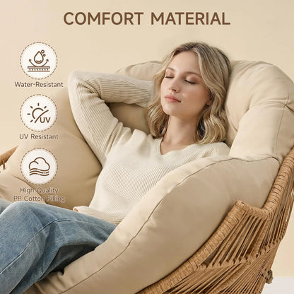 Oversized Wicker Rattan Egg Patio Chair with Ottoman