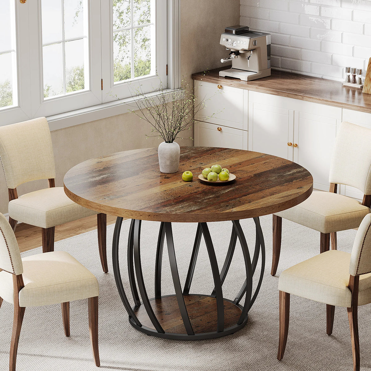 46-Inch Wood Kitchen Table with Sturdy Metal Base