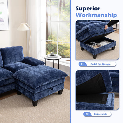 122-Inch 6-seats Double Foam Cushion Convertible Sectional