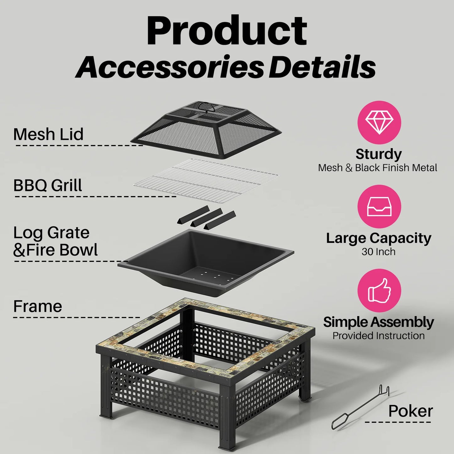 30 Inch, 3-in-1 Multipurpose Firepits for Yard, Garden, Patio