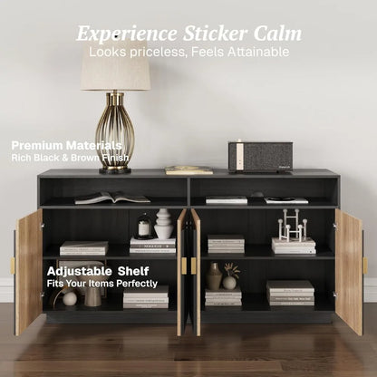 65-Inch Fluted TV Stand, with Storage Cabinets