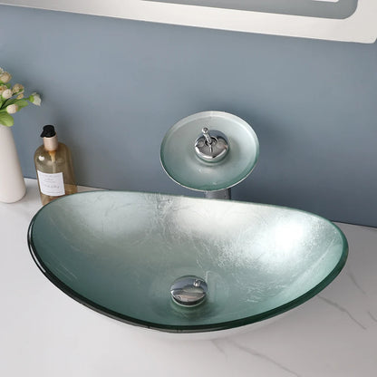 Tempered Glass Washbasin with Waterfall Faucet