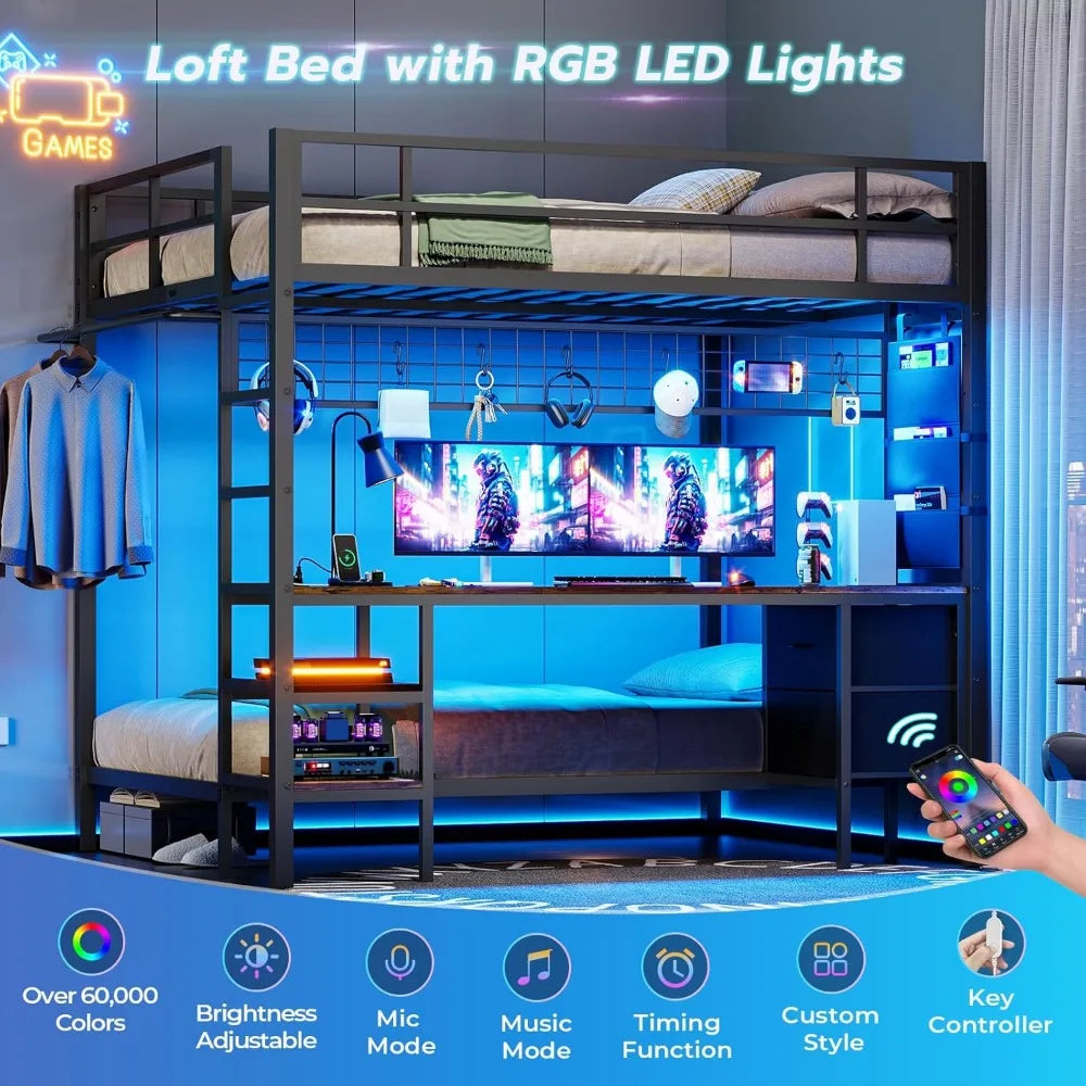 Full Over Twin Bunk Bed with Desk and Charging Station