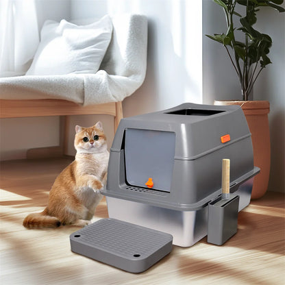 XXL Stainless Steel Cat Litter Box Easy Cleaning Toilet