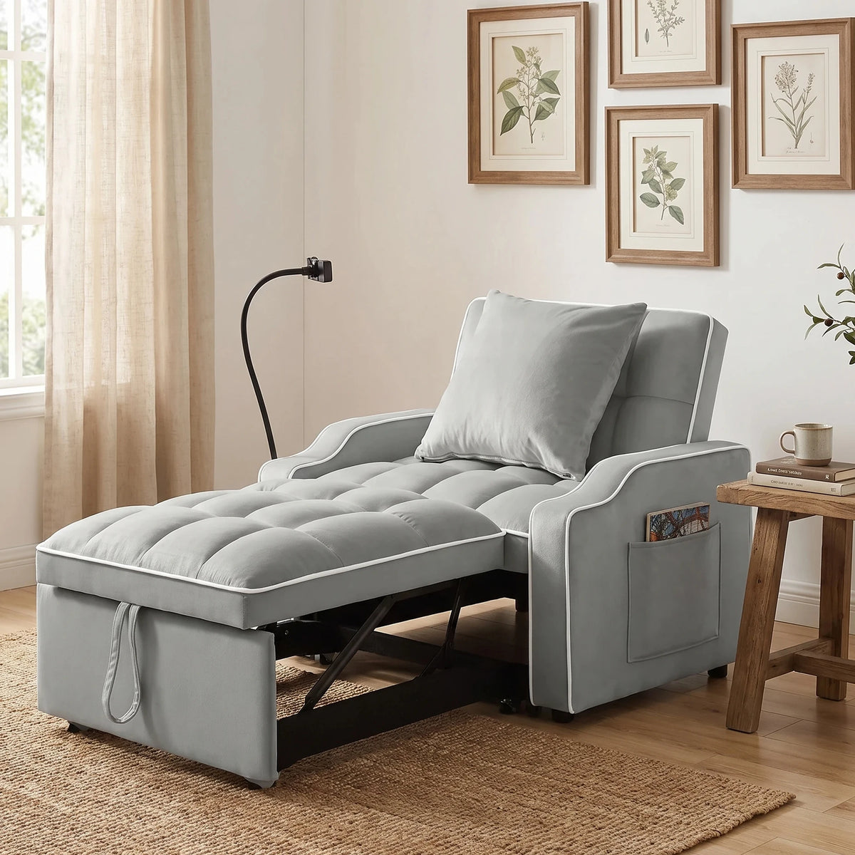 34" 3-In-1 Convertible Sleeper with USB & Type-C Charging Ports