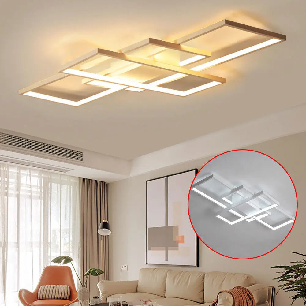 Dimmable Flush Mount Living Room Chandelier Lamp W/ Remote