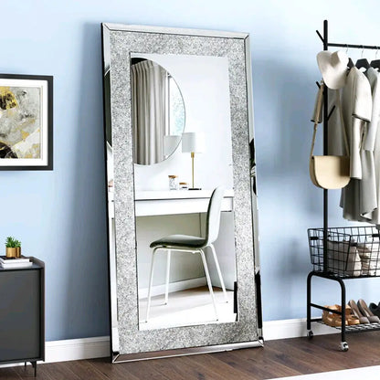Large Silver Sparkly Crystal Rhinestone Diamond Frameless Vanity Mirrors