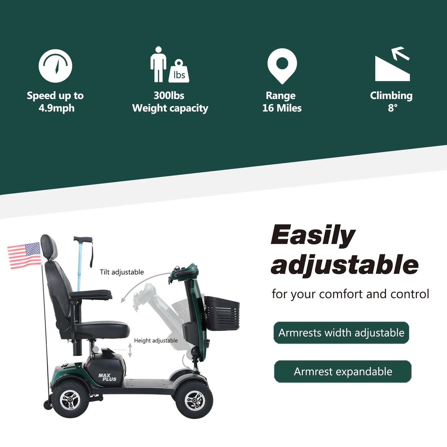 4-Wheel Outdoor Compact 300W Mobility Scooter for Outdoor
