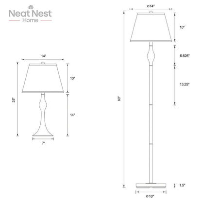 Home decor Beige and Brushed Nickel 3-Piece Lamp Set
