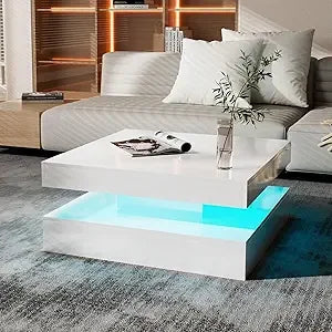 2-Tier LED Coffee Table with Storage