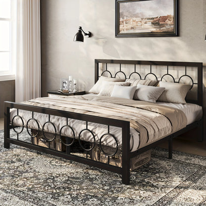 King Queen Size Metal Bed Frame with Vintage Circular Design