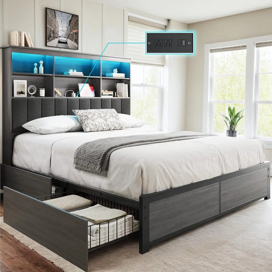 Queen Bed Frame with Storage Headboard