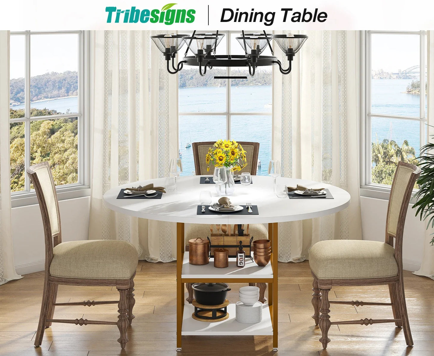 47-inch Round Dining Table for 4