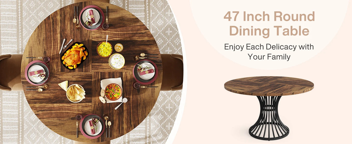 46-Inch Wood Kitchen Table with Sturdy Metal Base