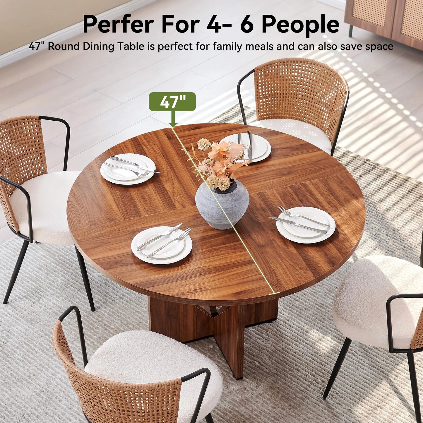 47 Inches Farmhouse Dinner Table with Wooden Pedestal Base