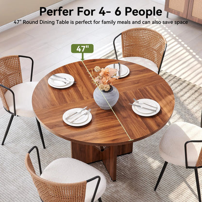 47 Inches Farmhouse Dinner Table with Wooden Pedestal Base