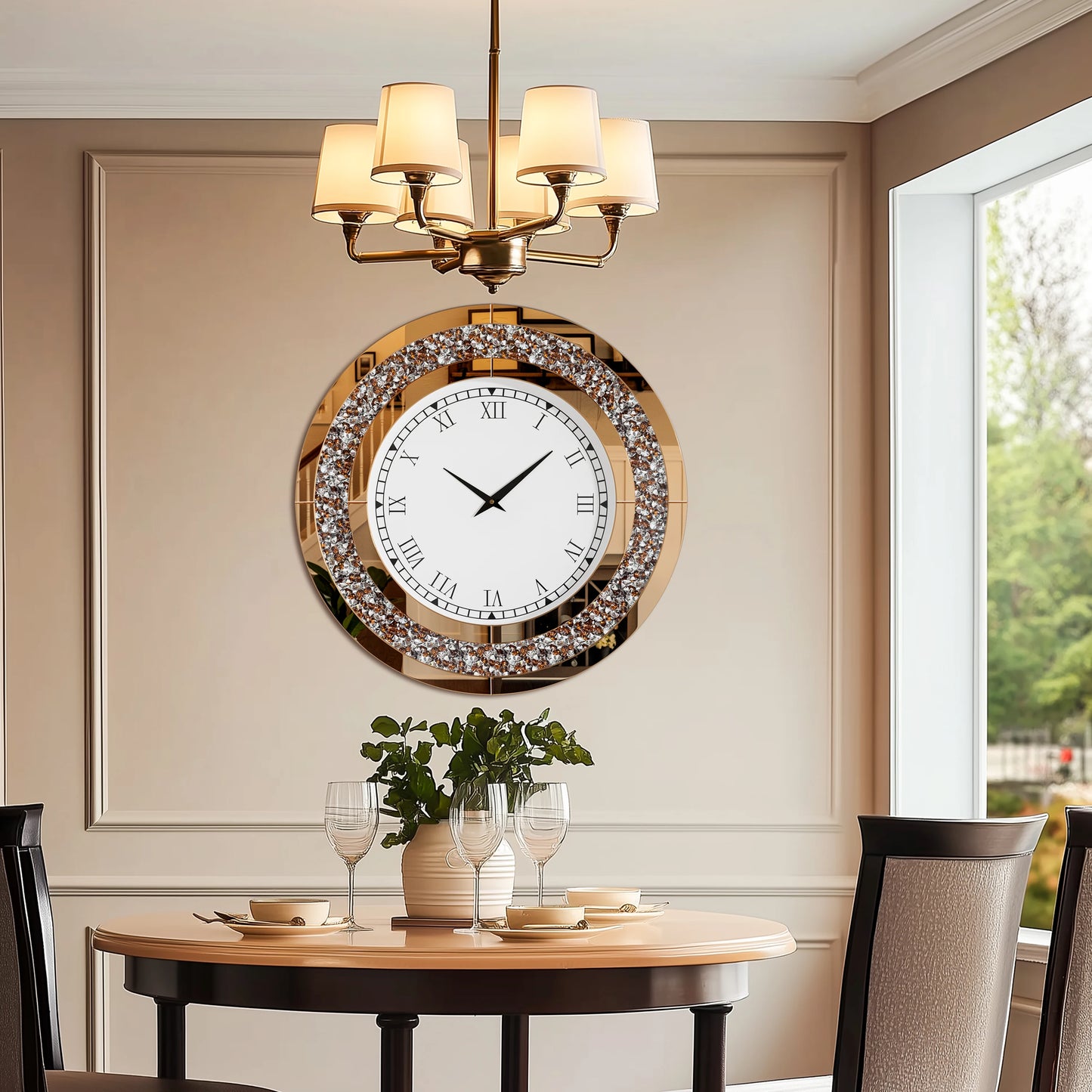 Crush Diamond Mirrored Wall Clock for Wall Decoration