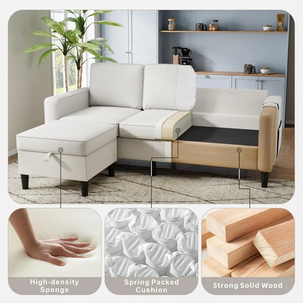 3 Seat L Shaped Sectional Sofa Couches with Storage