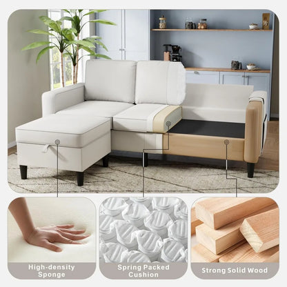 3 Seat L Shaped Sectional Sofa Couches with Storage