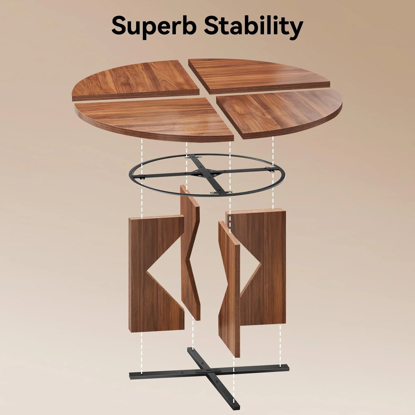 47 Inches Farmhouse Dinner Table with Wooden Pedestal Base