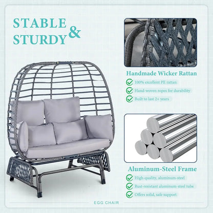 Oversized Wicker Rocking Glider Chair For 2