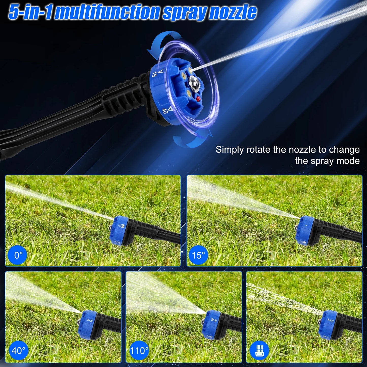 Cordless Pressure Washer with 6-in-1 Adjustable Nozzles