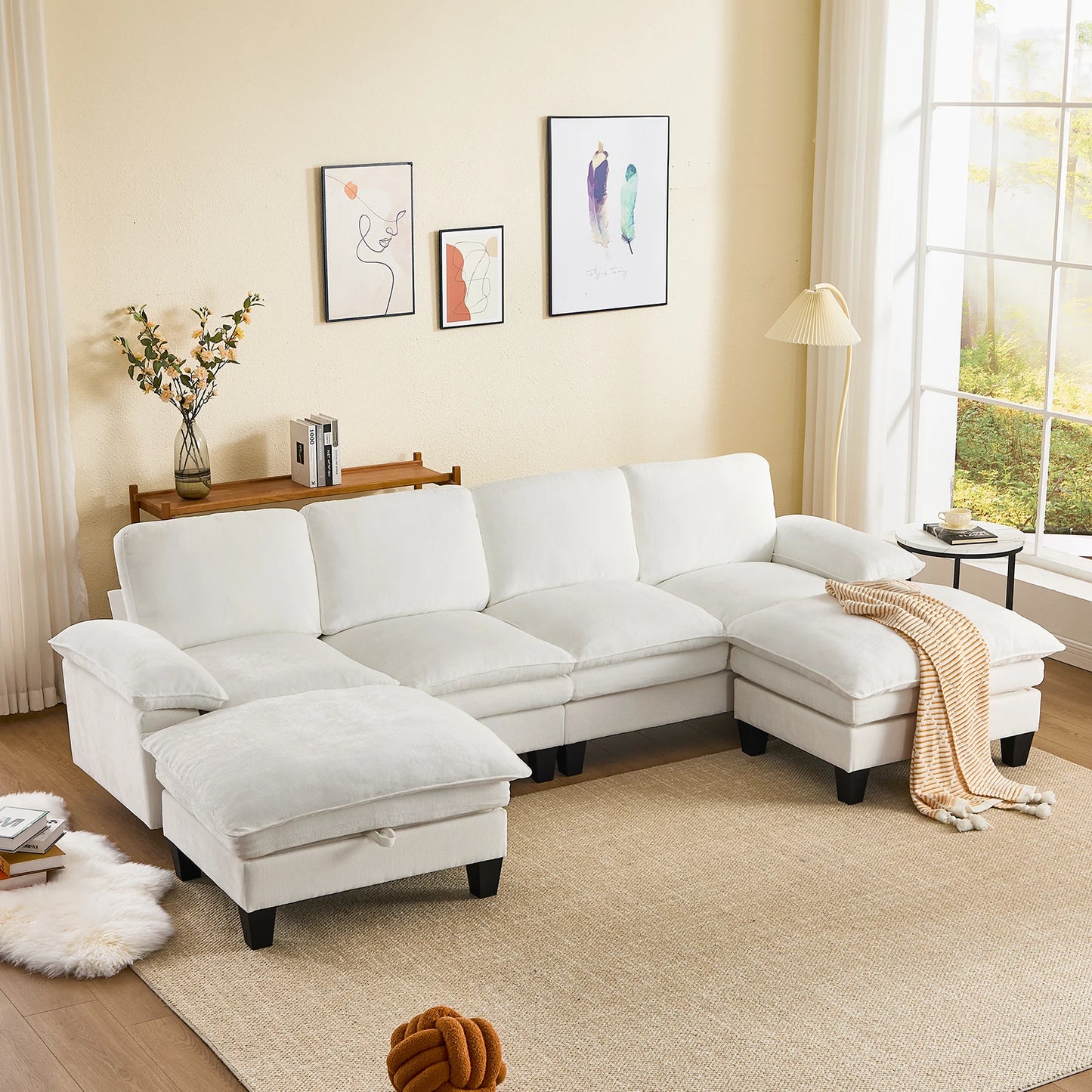 122-Inch 6-seats Double Foam Cushion Convertible Sectional