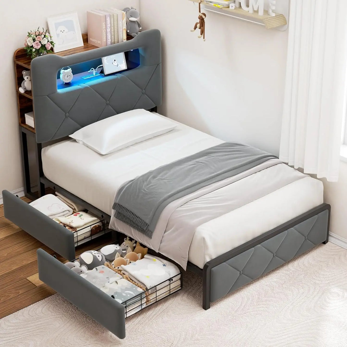 Twin Size Bed Frame w/2 Storage Drawers
