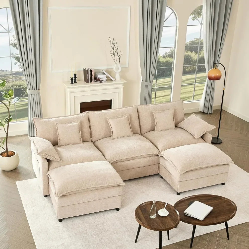 3-Seater Comfy Cloud Couch with Movable Ottoman