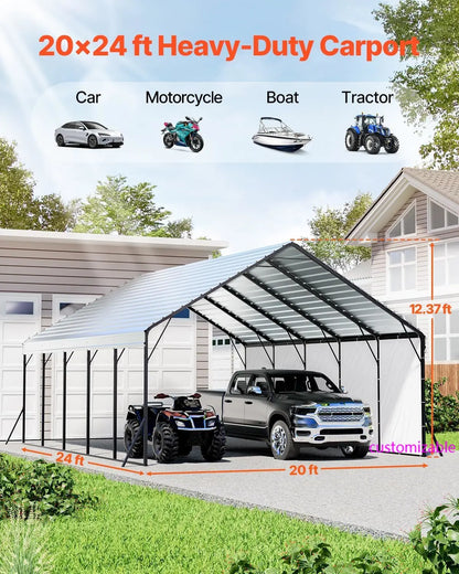 NEW 20x24 ft Heavy Duty Metal Carport with Removable Sidewalls