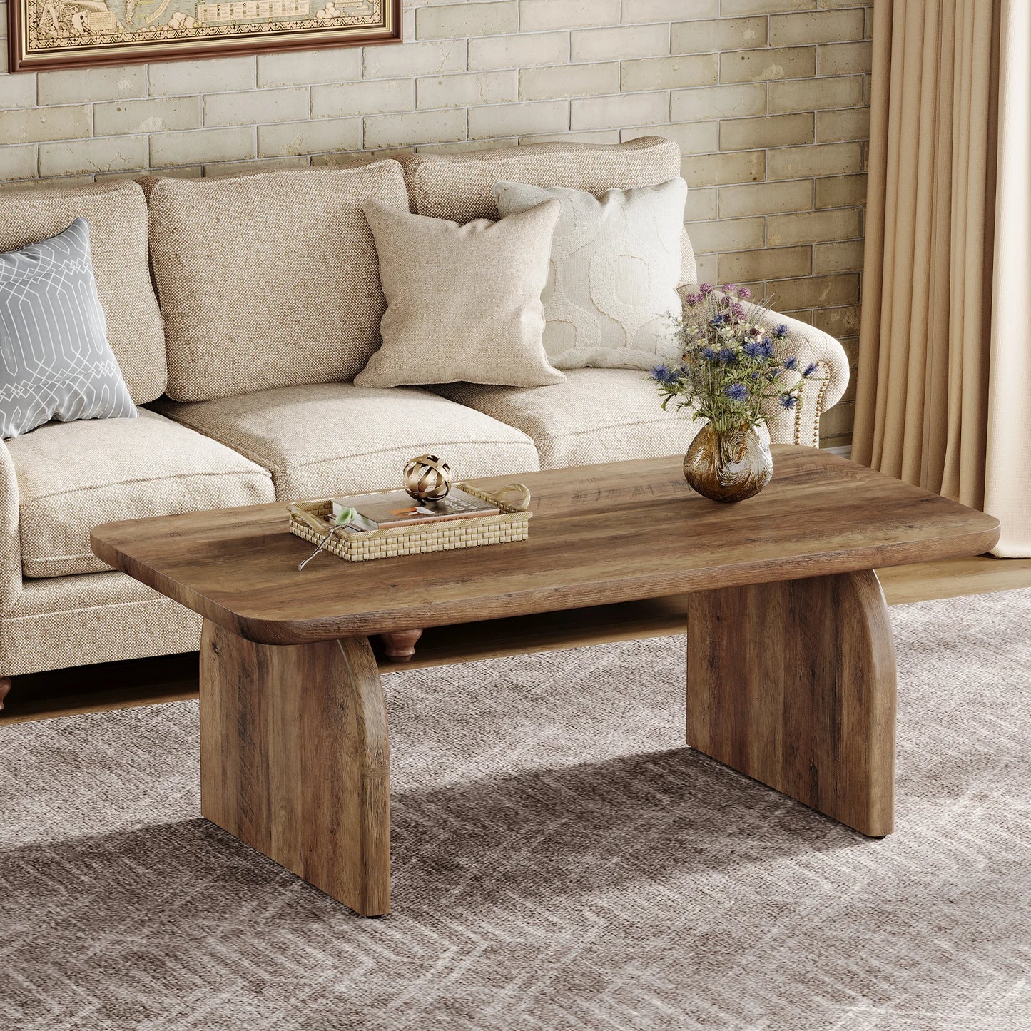 47.24-Inch Tribesigns Farmhouse Rectangular Coffee Table