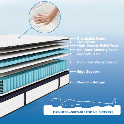 Queen Size Mattress Gel Memory Foam Medium Firm Comfort