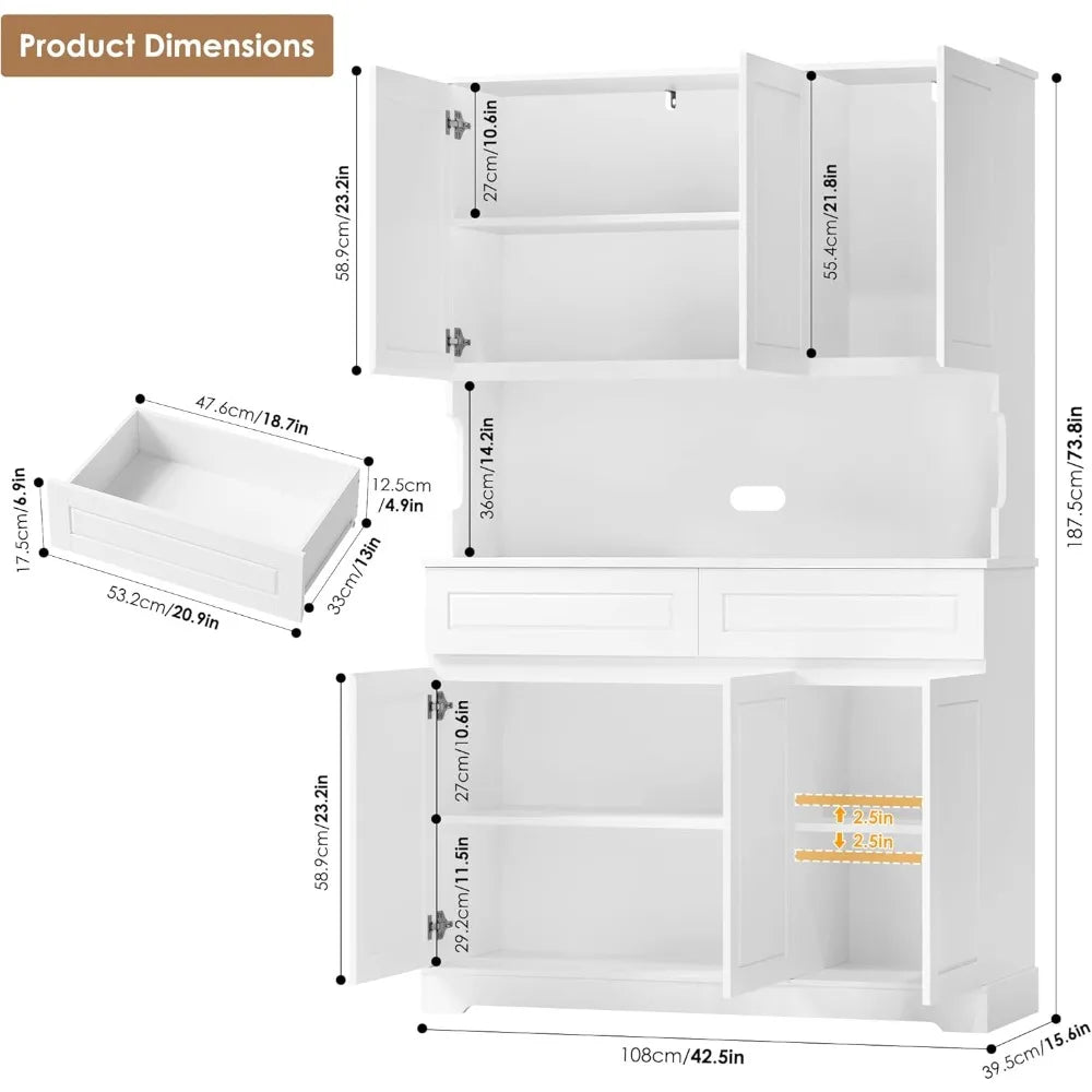 74" Pantry Cabinet with Wide Countertop