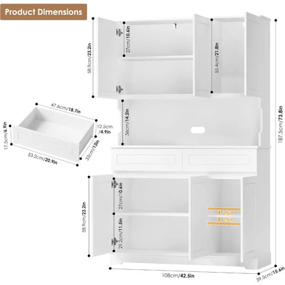 74" Pantry Cabinet with Wide Countertop
