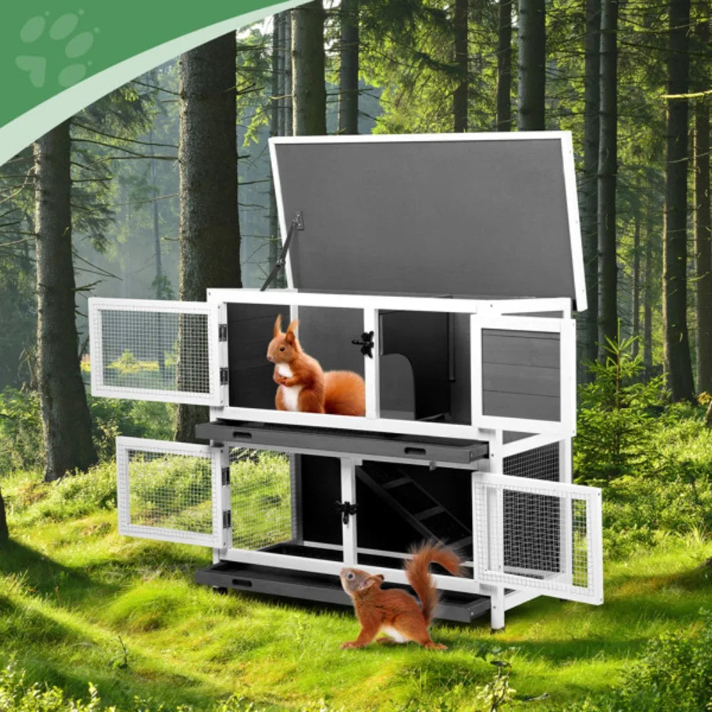 2 Story Solid Wood Rabbit Hutch Bunny Cage