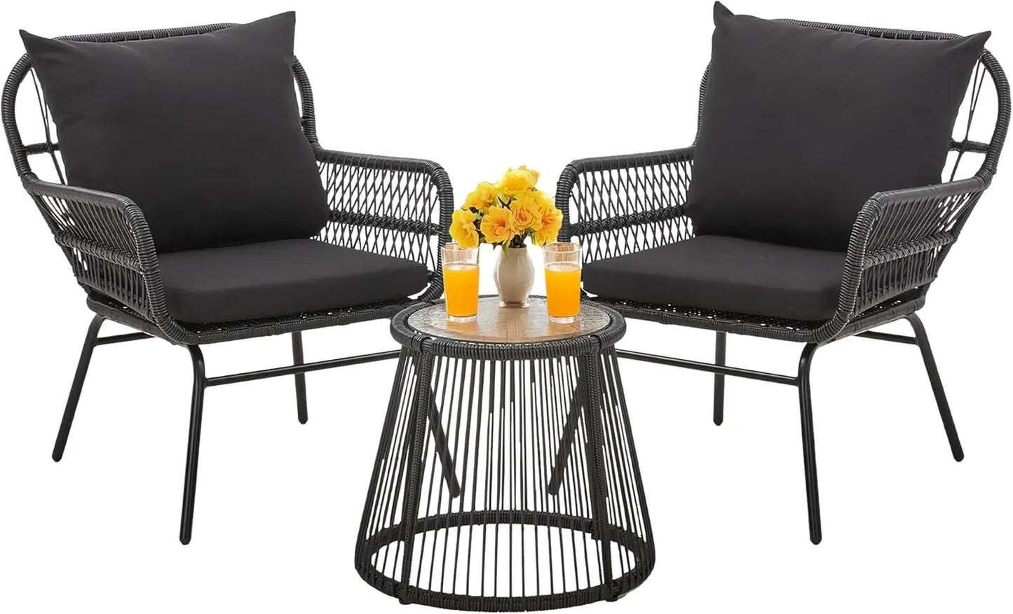 3-Piece Outdoor Patio Furniture Set with, Glass Coffee Table