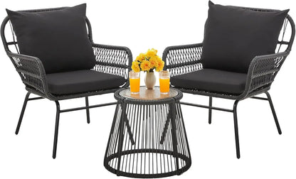 3-Piece Outdoor Patio Furniture Set with, Glass Coffee Table