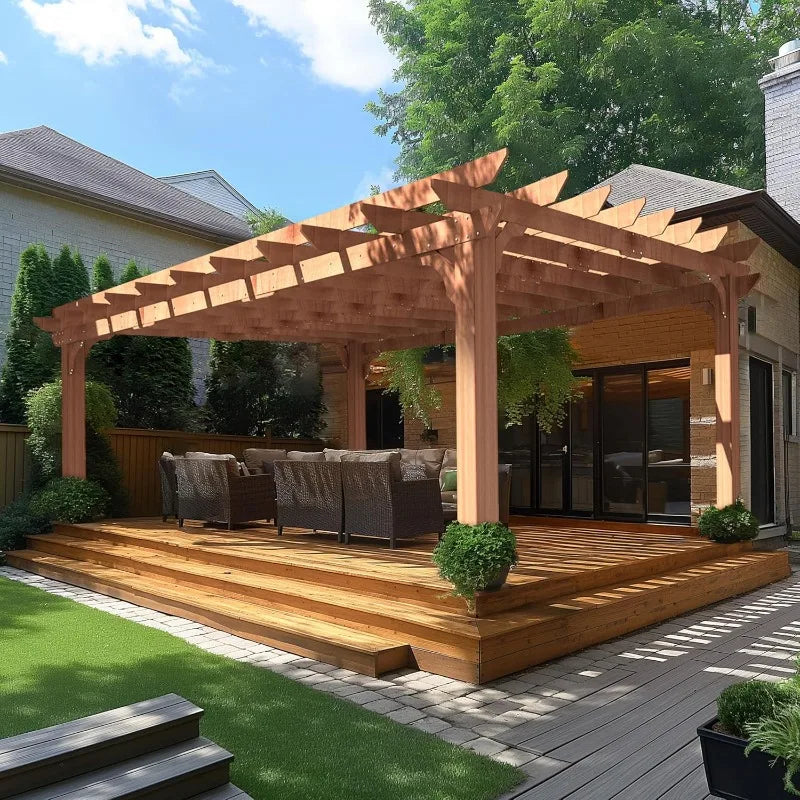 12x16 FT Cedar Pergola with Flat Roof
