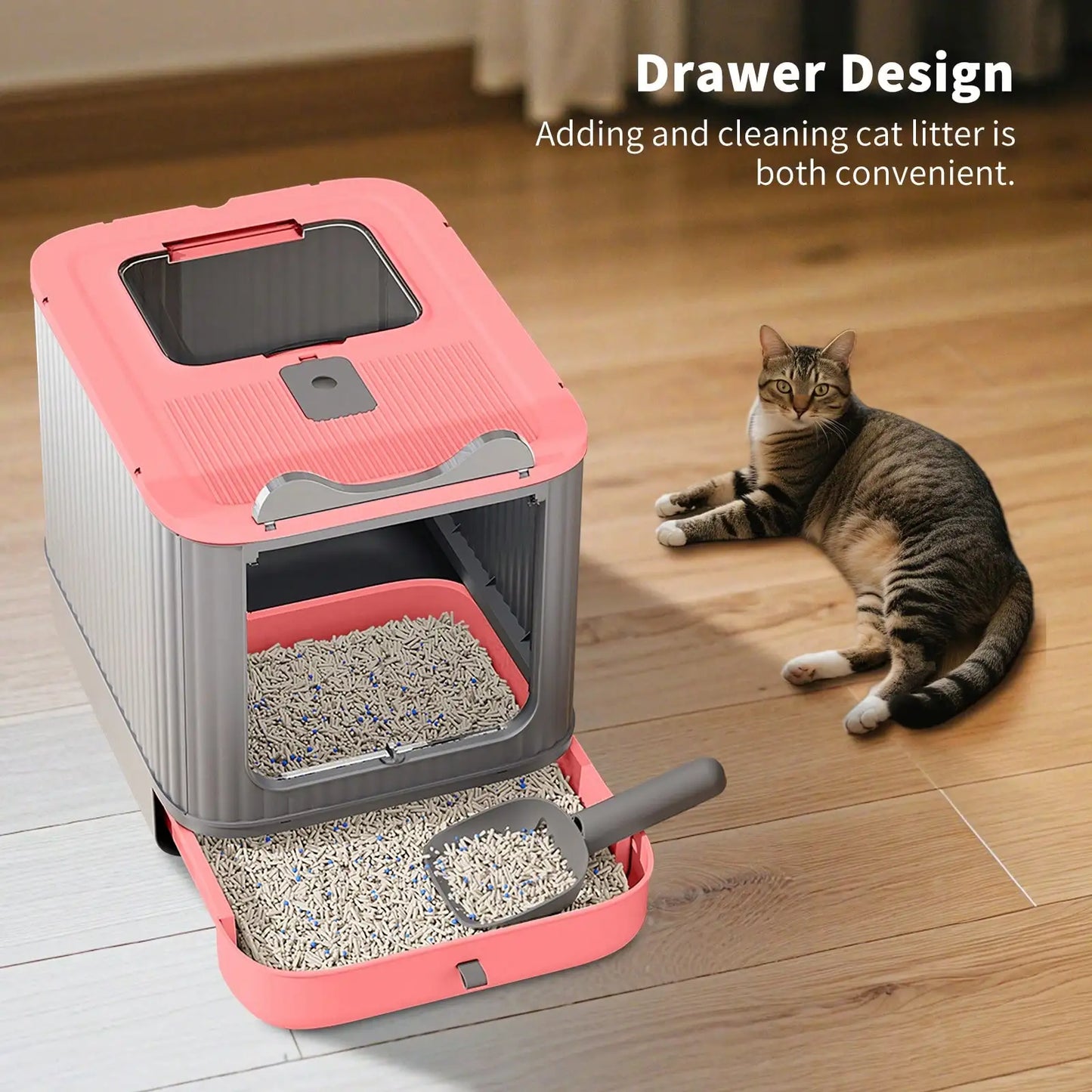 Foldable Cat Litter Box with Lid and Scoop