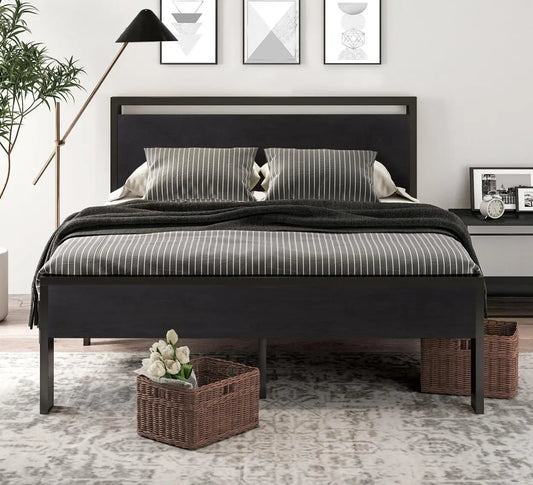 Full-size metal platform bed frame with storage space under the bed