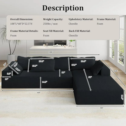 Modern L-Shape Sectional Upholstery Sofa with Comfy Deep Seating