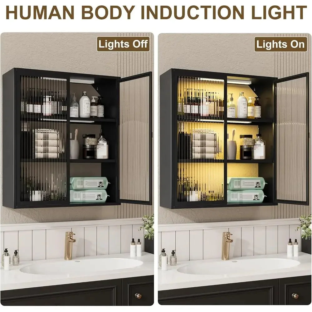 Glass Door Wall Cabinet for Bathroom, Laundry, Kitchen