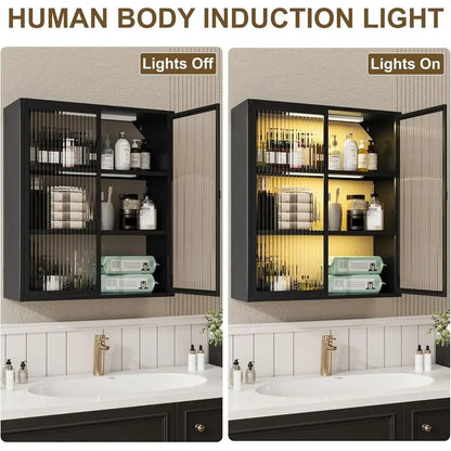 Glass Door Wall Cabinet for Bathroom, Laundry, Kitchen