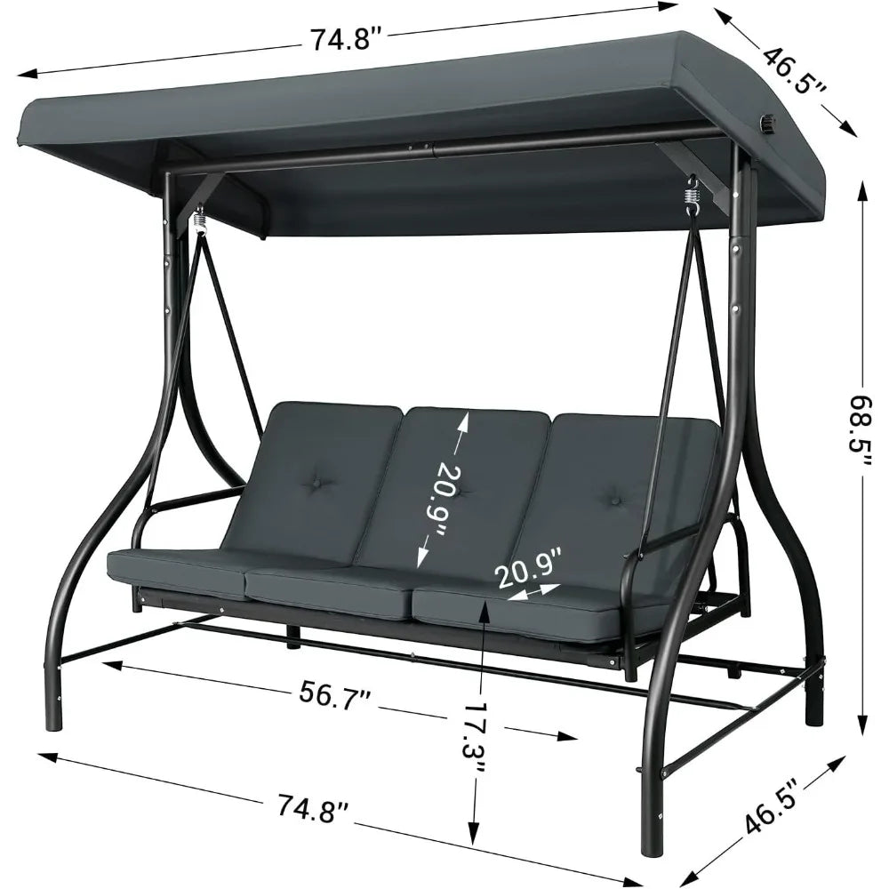 3-Seat Patio Swing with Adjustable Canopy