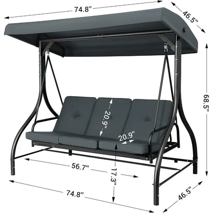 3-Seat Patio Swing with Adjustable Canopy