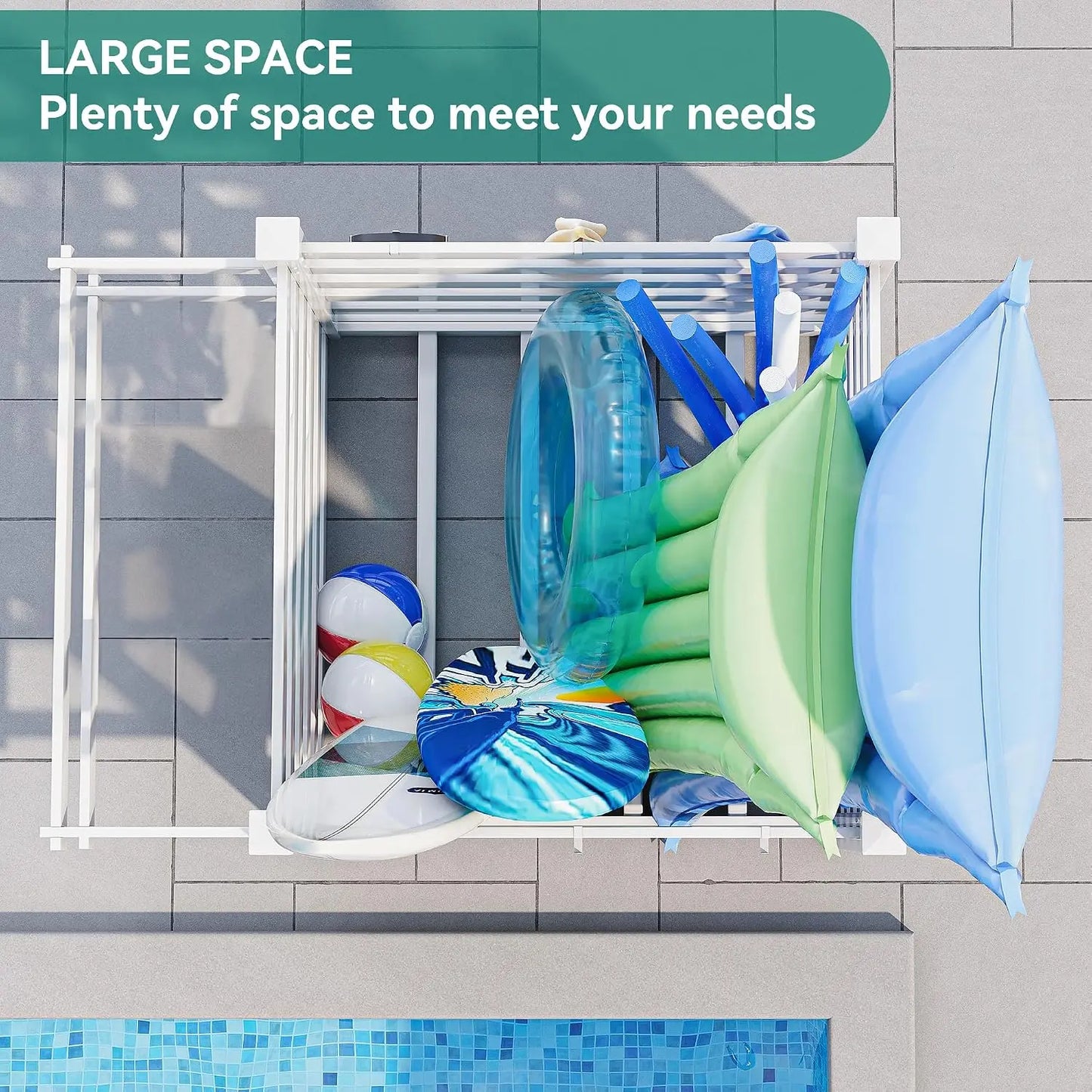 Pool Storage Bins with Towel Rack