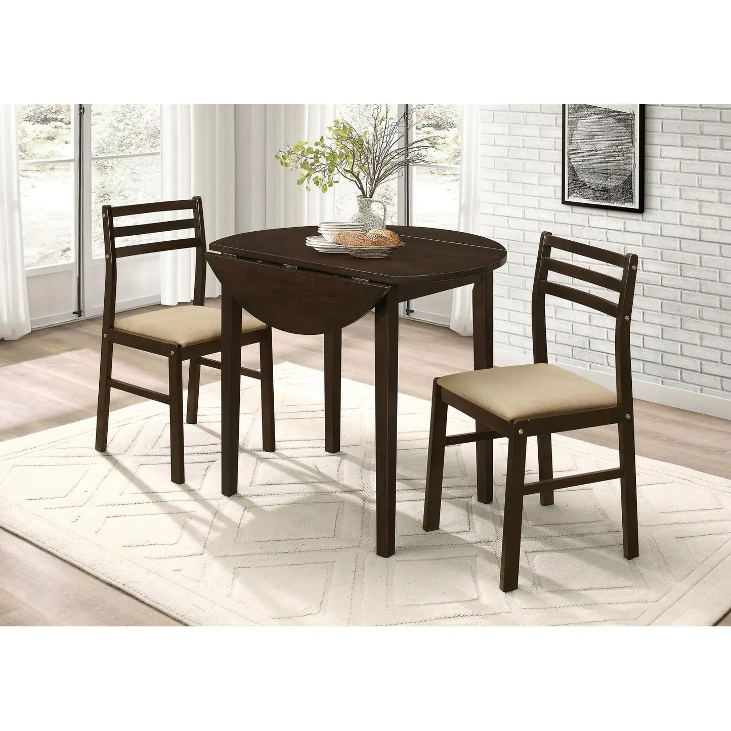 Cappuccino and Tan 3-Piece Drop Leaf Dining Set